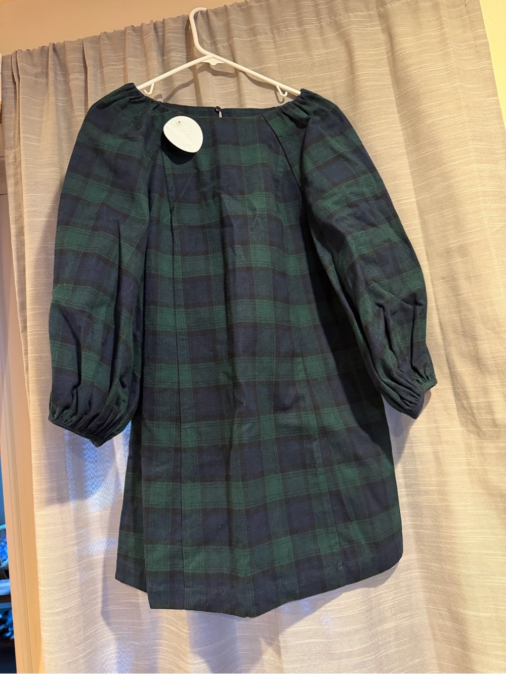 Hill House Navy and Green Plaid Long Sleeve Peasant Dress